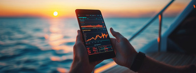 Mobile Commerce bei Sonnenuntergang Comercio móvil al atardecer